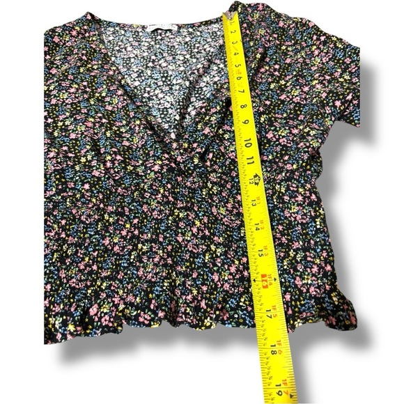 Paper Crane Black with Vibrant Pink and Yellow Floral Long Sleeve Wrap Blouse - Picture 7 of 16